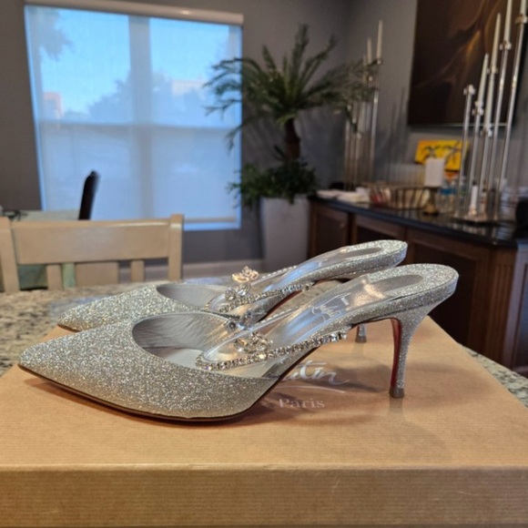 NEW Christian Louboutin Planet Queen Crystal Embellished Glitter Pointed Mule 38 - Picture 9 of 12